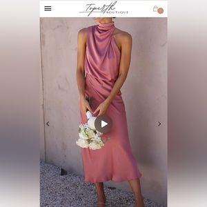 Brand New High-neck Pink Silky Dress